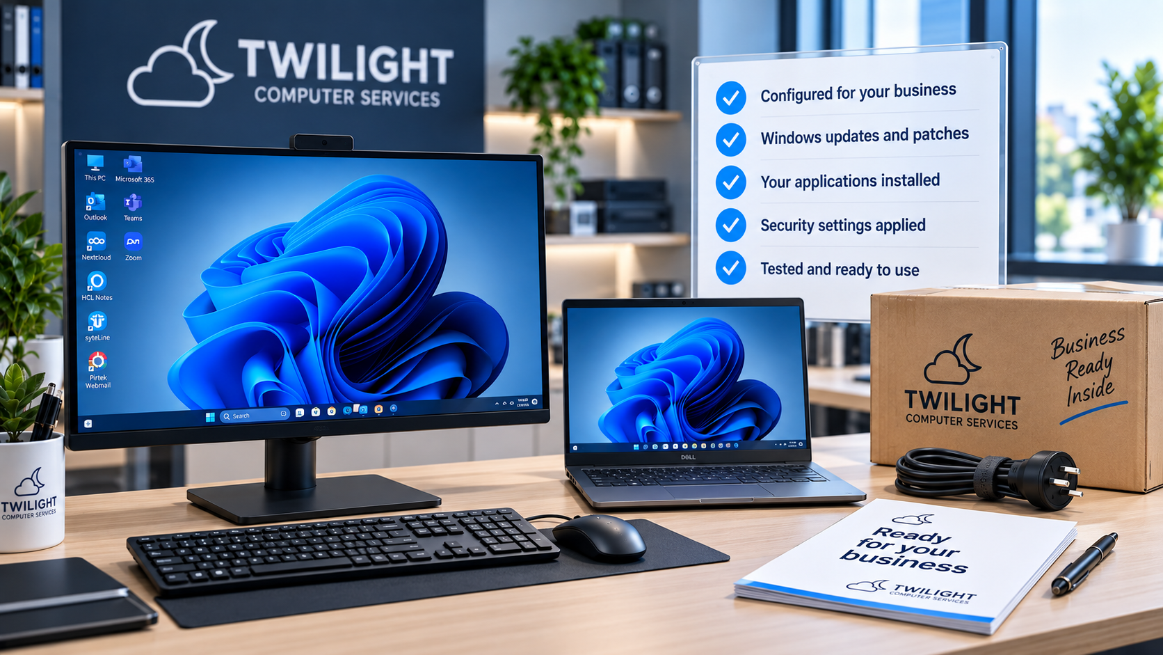 Business Ready computer prepared, configured and tested by Twilight Computer Services